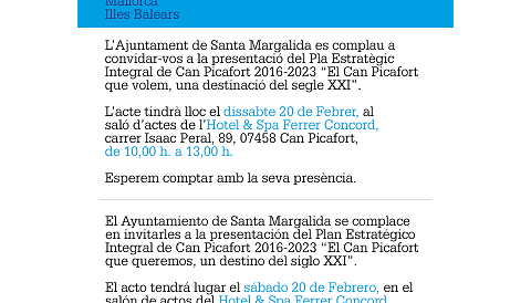 Presentació del Pla Estratègic Integral de Can Picafort 2016-2023. "El Can Picafort que volem, una destinació del segle XXI"